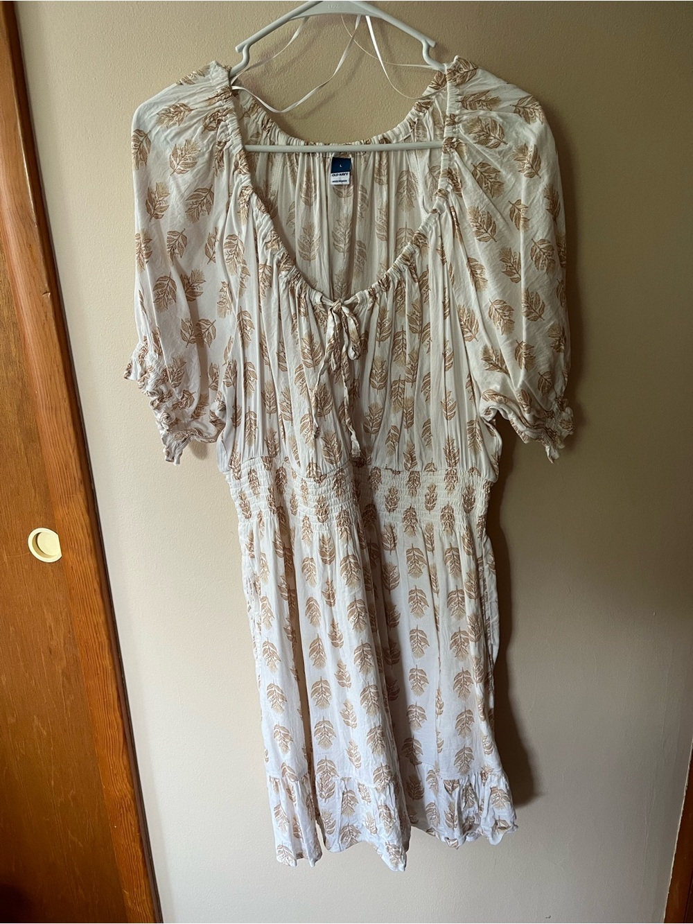 Old Navy Cream Dress with Tan Leaf Print
